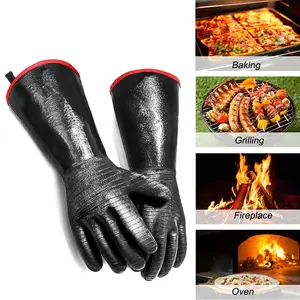 Heat Resistant Silicone Grill Gloves, 932°F Waterproof Long Sleeve Non-Slip Oven Gloves for BBQ, Smoker, Roasting & Daily Kitchen Use