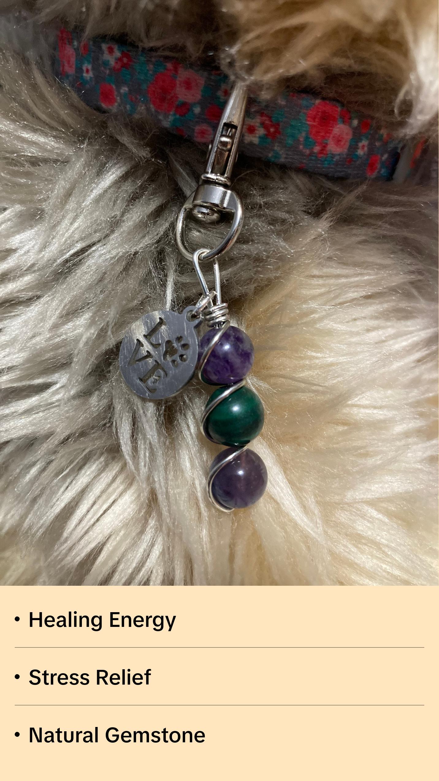 Crystal Pet Harness and Collar Set - Fluorite, Malachite Charm for Healing Energy, Stress Relief & Positive Vibes Dog Harness and Cat Collar