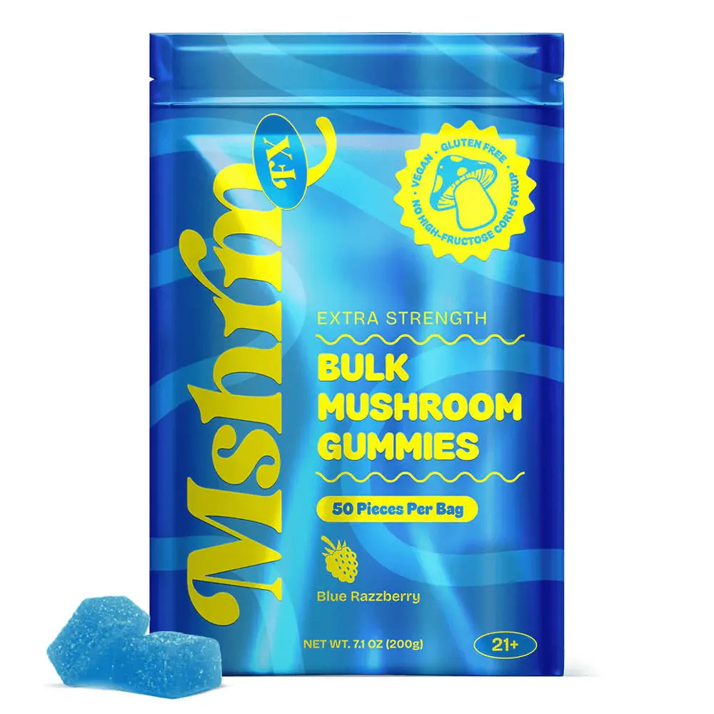 MshrmFX Bulk Mushroom Gummies - Blue Raspberry | 50 Gummies For Enhanced Energy & Focus