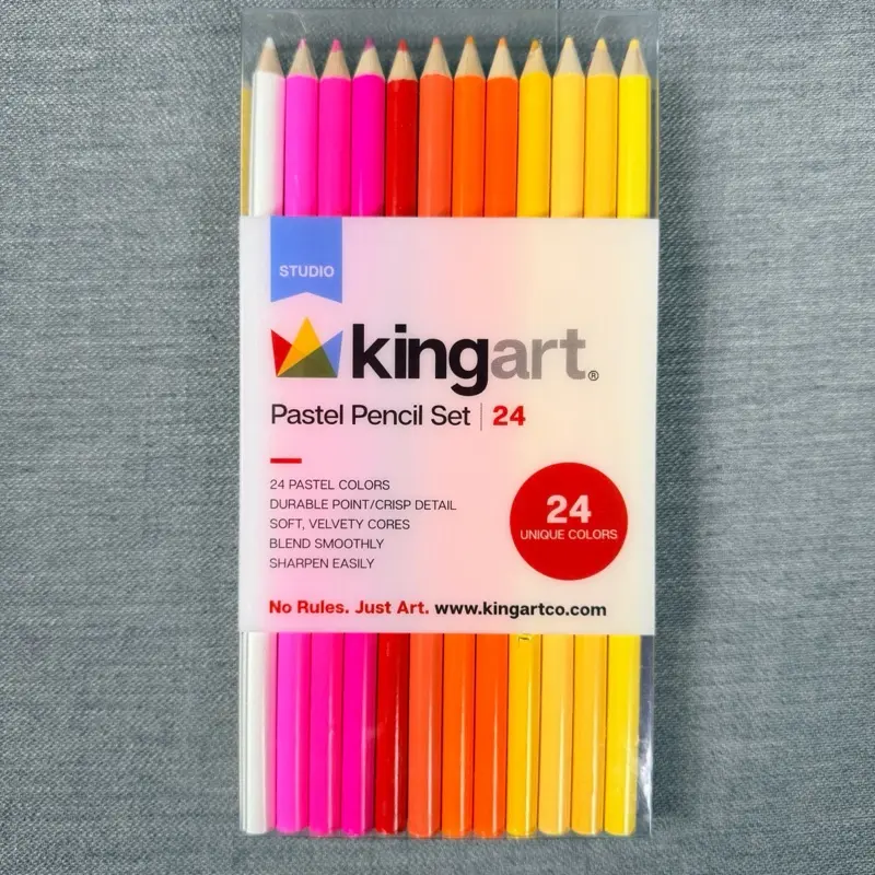 KingArt Studio: Pastel Pencil Set, 24 Pastel Colors, Soft, Velvety Cores, Blend Smoothly, Sharpen Easily, Durable Point for Crisp Detail.