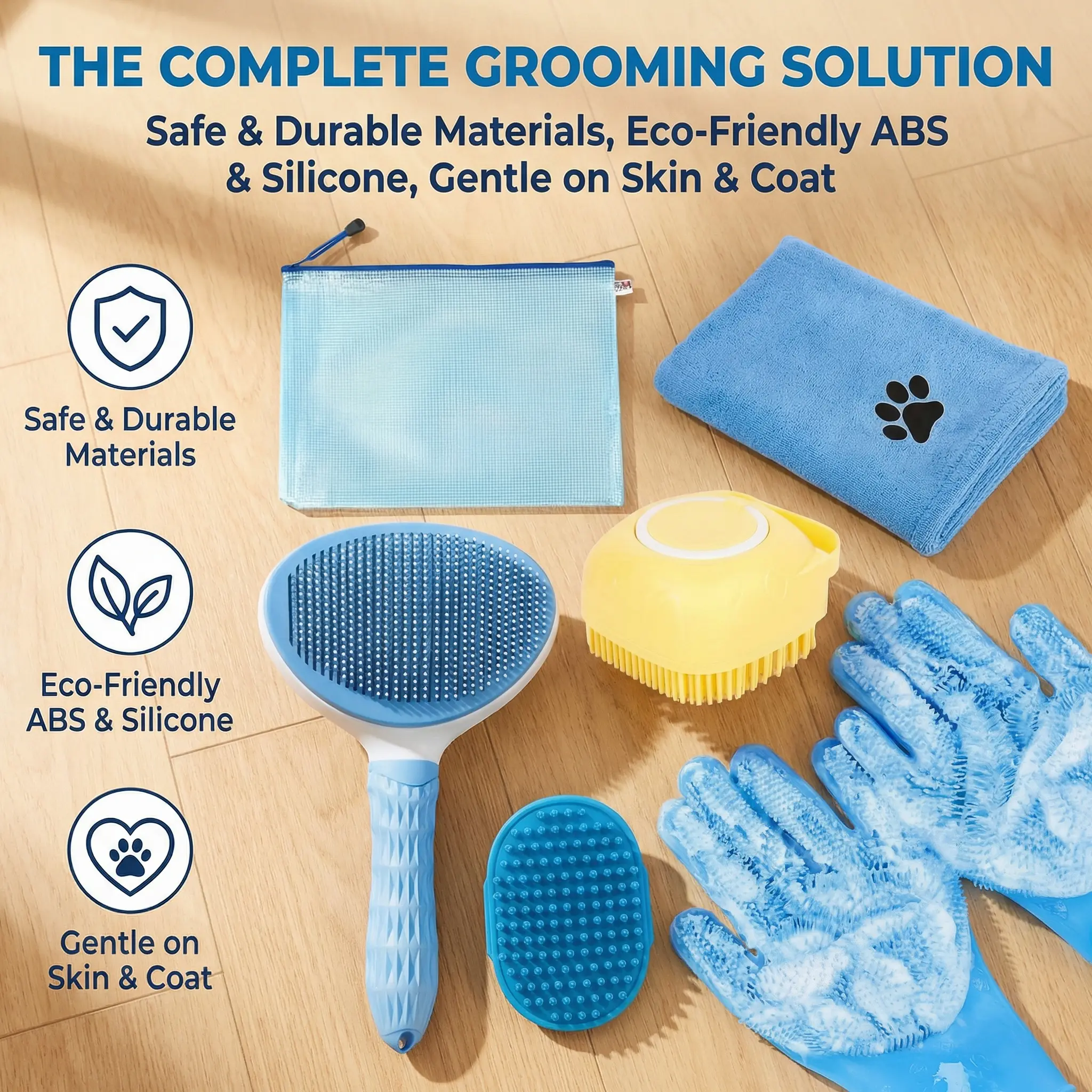 Dog Bath Brush Set, 6 Countsset DurableDog Bath Brush & Dog Towel & Gloves &Storage Bag, Pet Grooming Tool Set, PetBathing Tool for Dog & Cat, Dog GroomingKit
