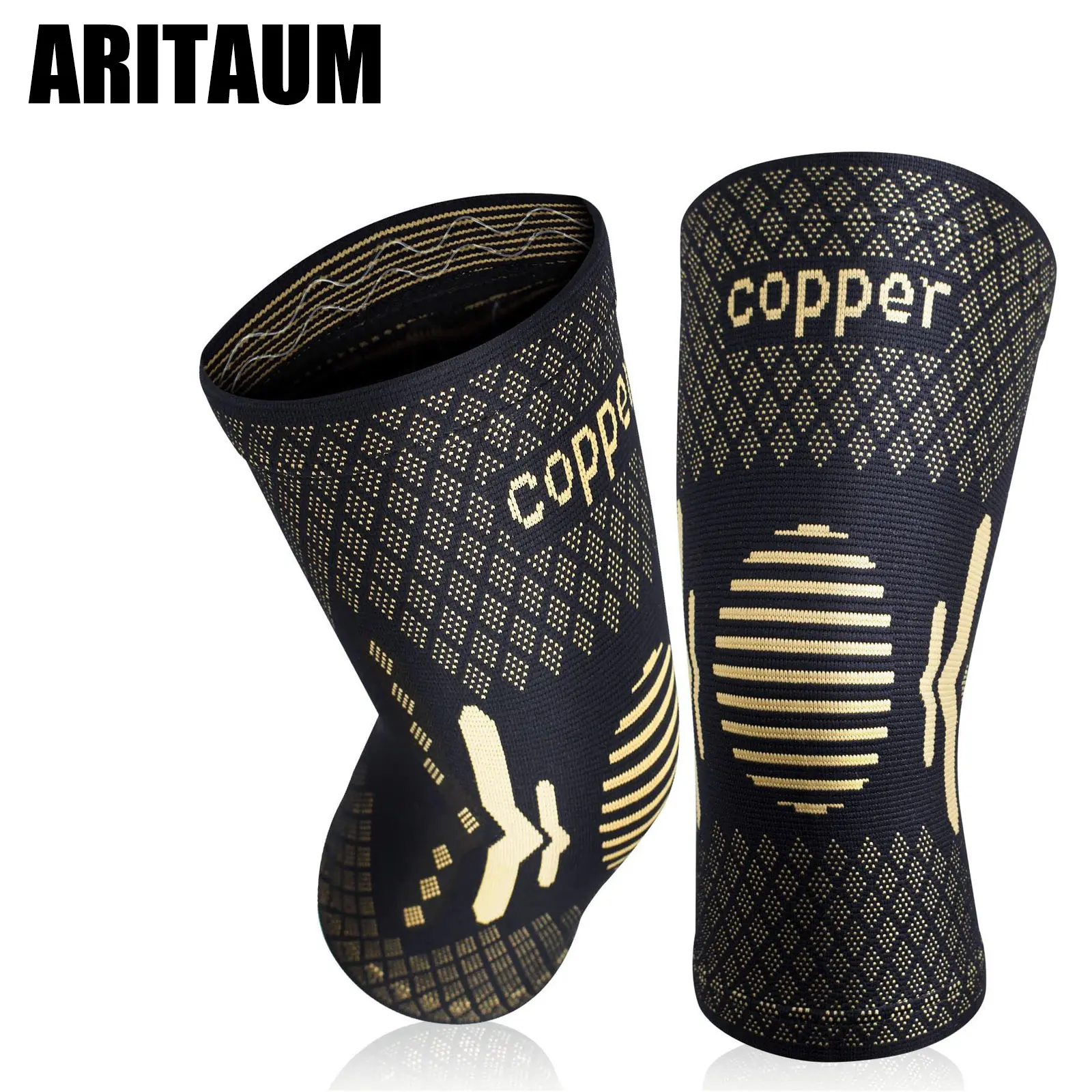 ARITAUM Copper Knee Braces for Knee Pain Women and Men(2 Pack), Knee Compression Sleeve for Arthritis, ACL, Meniscus Tear, Joint Pain Relief, Knee Support for Working, Running, Weightlifting