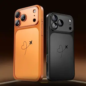 Love Plane Pattern Luxury High-end PC Frosted Electroplated Phone Case with Lens Full Protection, Shockproof Slim Protective Cover, Holiday Gift for Christmas New Year Easter Halloween for iPhone 13 14 15 16 17 Pro Max