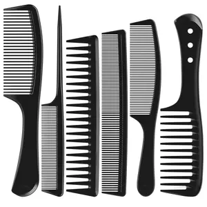 6 PCS Hair Comb Set Black, Durable Wide and Fine Tooth Rat Tail Hair Barber Comb for Women & Man, Professional Combs for Wet Curly Natural Hair Detangling Parting Teasing Styling & Cutting