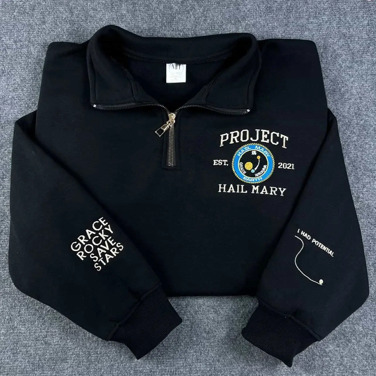 Project Haiil Mary Embroidered Quarter Zip Sweatshirt, Amaze Amaze Amaze Sweatshirt, Sci-fi Fantasy Bookish Crewneck Shirt, Gift For Her Him