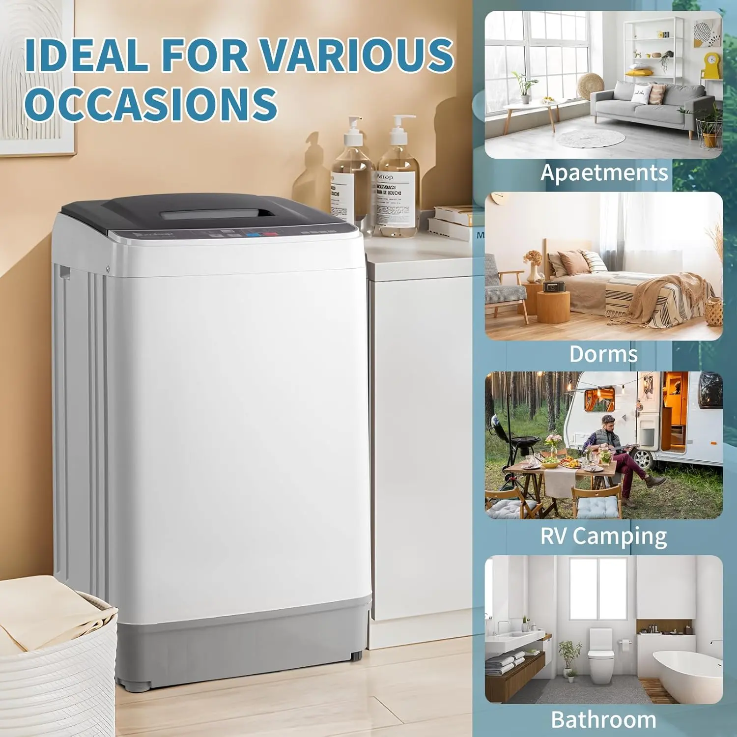2026 NEW ZOKOPFull Automatic Washing Machine - 17.6Lbs Top Load Portable Mini Washer with Drain Pump, 10 Wash Programs, 8 Water Levels, 2-in-1 Washer Dryer for Apartments, RV Camping, Portable Washing Machine