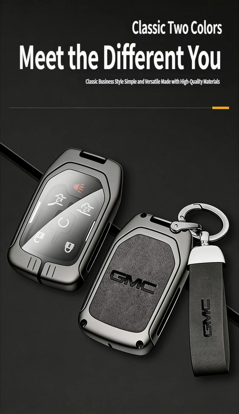 Suitable for GMC key fob protective case with keychain, full metal protection for key shell, compatible with GMC Chevrolet Acadia, Sierra, Terrain, Silverado 1500, 2500HD, 3500HD