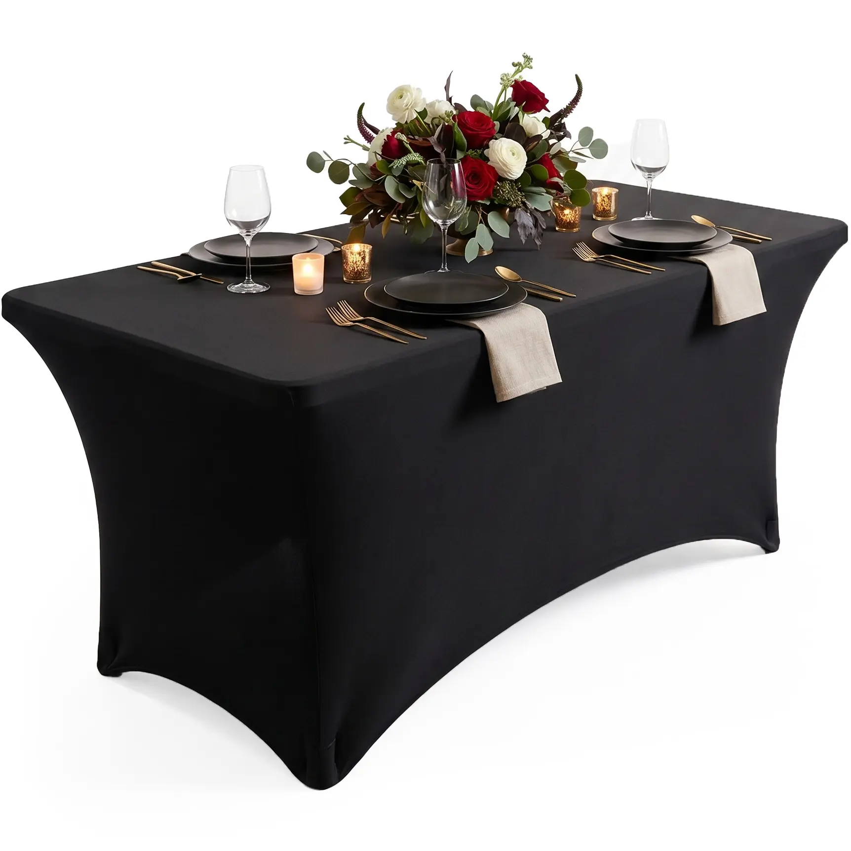 Utopia Kitchen Rectangle Spandex Stretch Fitted Tablecloth Set, Washable Wrinkle-Resistant Outdoor Table Cover for Events, Party Decor