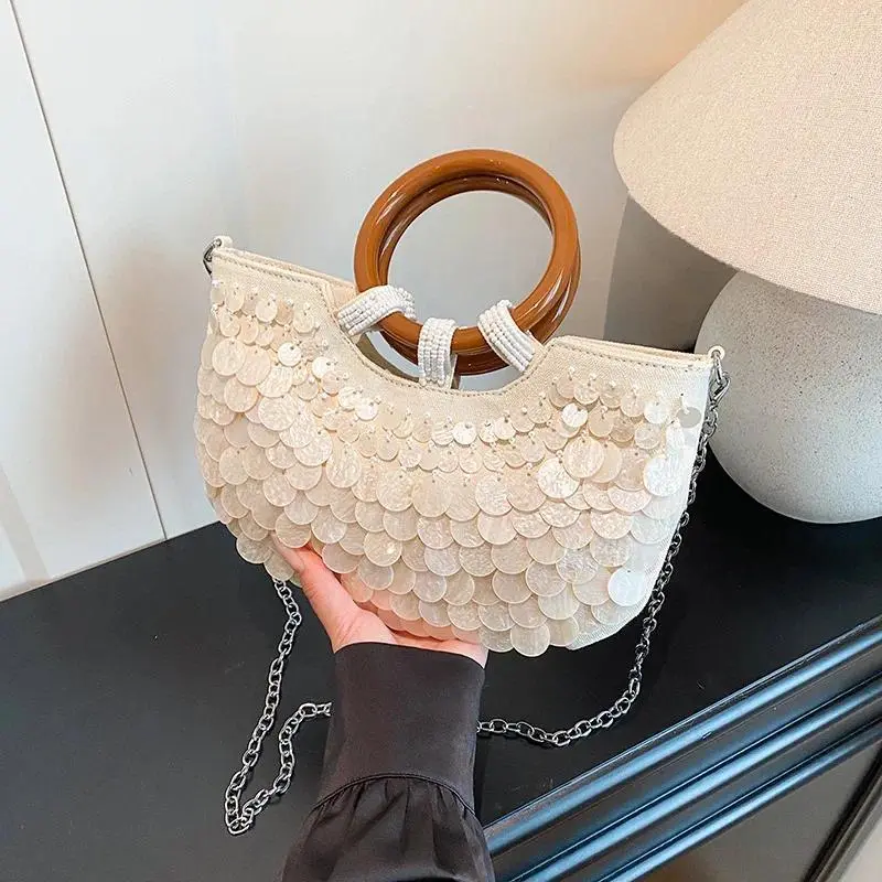 Luxury Woven Seashell Shoulder Bag Elegant Fairy Beaded Bag​​ Mermaid Style​​ Shell Embell Crossbody Bag Embroidered Bead Wallet
