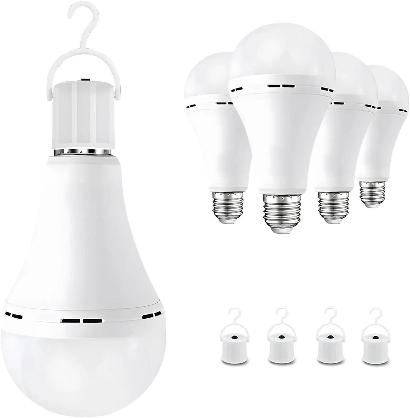 4 Pack Rechargeable Emergency Light Bulbs,Battery Powered LED Bulb,6000K Daylight E26,9W 60W Equivalent with 2200mAh Backup Battery for Power Outage,Home,Camping & Hurricane Preparedness,BackToSchool