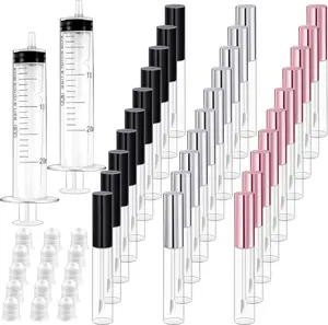 Bercoor 30 Pack Lip Gloss Tube, 10ml Empty Refillable Lip Balm Bottle Clear Plastic Lip Gloss Container with Rubber Stoppers for DIY Makeup, Personal Cosmetic, Black, Sliver and Pink