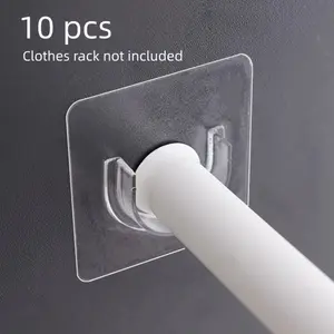 10pcs No-Drill Extendable Adjustable Rod Holder, Curtain Rod Fixed Bracket, Strong Adhesive Hanging Rod Stand, Wall-Mounted Shower Curtain Track Holder, Restroom Bathroom Accessories