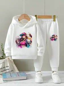 Girls' fashion hoodie set; comfortable casual hooded long-sleeved sweatshirt   sporty fashion pants; comfortable fashion set suitable for indoors and
