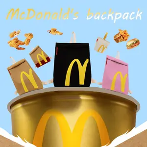 McDonald's Backpack - Large Capacity Retro Paper Bag Canvas Notebook Bag for Unisex Adults(Pink Black White)
