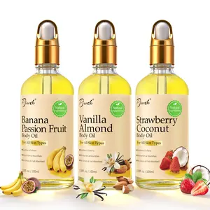 3 Pcs Soothing Body Oil with Banana Passion Fruit, Vanilla Almond & Strawberry Coconut, Body Oil After Shower for Moisturize & Nourish Skin, Body Moisturizers for Dry Skin, Cuticles & Hair, Non Greasy, Skin Care