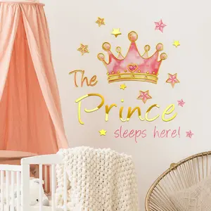A hand-painted gold foil pink watercolor crown Decorative wall sticker Wall Decal (30*45cm) for living room and bedroom decoration Vinyl Stickers TJ13567-KN