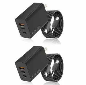 65W GaN Super Fast Charging Wall Charger, 2 USB-C ports + 1 USB-A port, comes with a 6.6-foot (2-metre) USB-C cable, compatible with Galaxy S26+/S25/S24/S23/S23+/S22/S22+/S21/Z Fold 3/iPad Pro, suitable for Nintendo Switch/iPhone 17/16/15/17 Pro Max