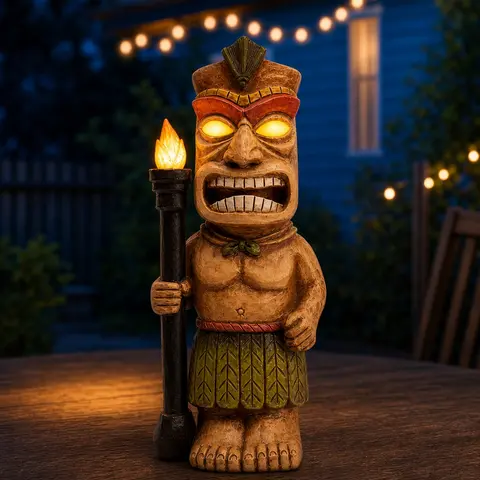 3D Solar-Powered Tiki Statue Figures - ABS-Enhanced Festive Decoration, Indoor Outdoor Decorative Piece, Porch Garden & Patio Yard Decoration, Outdoor Display for Holiday Gifting