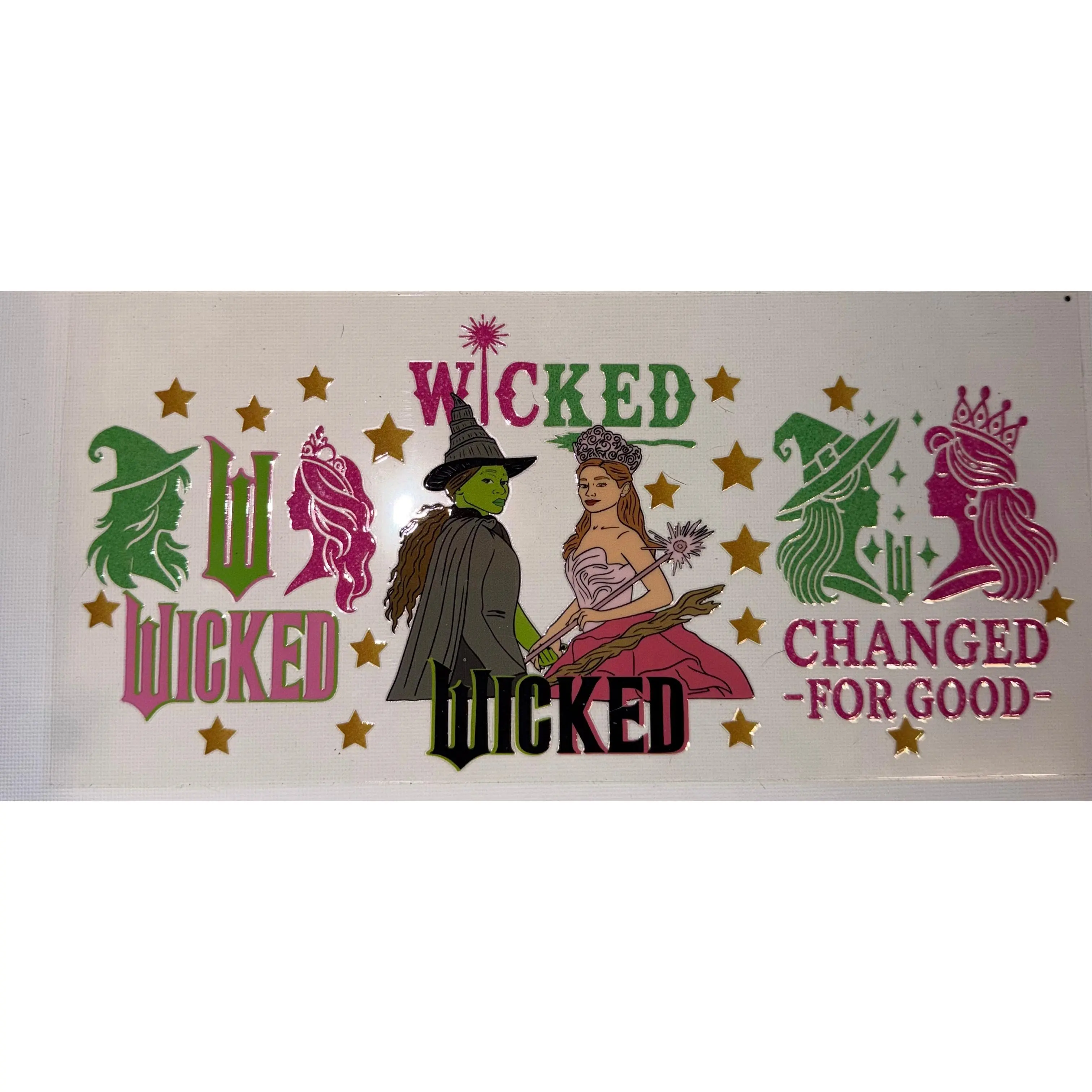 Wicked Inspired Tumbler Wrap | Pink & Green Witch UV DTF | Changed for Good Decal | Cute Coquette Cup Wrap