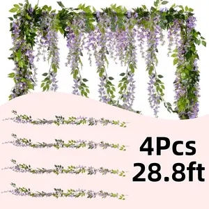 A set of 4 Artificial Wisteria Vine Garland - Wedding Arch Decor, Fake Hanging Flower for Garden Party Outdoor - Plastic Plant Type (28.8ft) - Home Improvement.