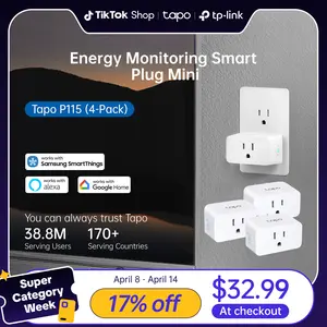 TP-Link & Tapo P115 (4-Pack) – Mini Wi-Fi Smart Plug with Energy Monitoring | 15 A / 1,800 W | Works with Alexa, Google Home & Samsung SmartThings | Remote & Voice Control | Timer / Schedule / Away Mode | ETL Certified | 2.4 GHz Only
