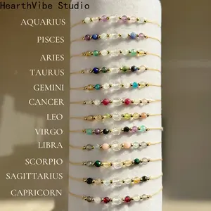 12 Zodiac Natural Stone Adjustable Bracelet — Handmade Colorful Beaded Jewelry & Couples' Gift