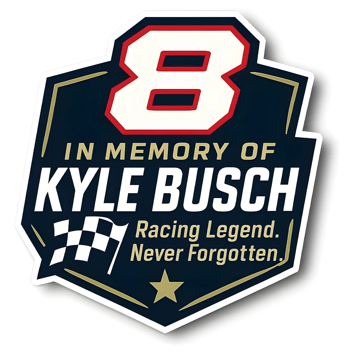 Kyle Busch Memorial Vinyl Sticker, Racing Legend Never Forgotten Decal with Number 8 and Checkered Flag, Gift for Fan Car Laptop Garage Decor