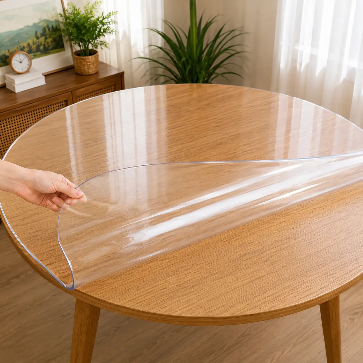 Waterproof Oilproof Easy Clean Round Clear Durable Table Mat For Office Heavy Duty Spill Proof Circular Table Protector Cover for Dining Table Coffee Table End Table Wood Surface Protection Scratch Resistant Cut to Fit BPA Free Transparent Vinyl Pad