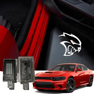 Super Bright LED Door Puddle Lights for Dodge Charger Challenger, Custom SRT Hellcat Scat Pack R/T Logo Projector, Plug & Play Car Accessories Welcome Lamp Upgrade