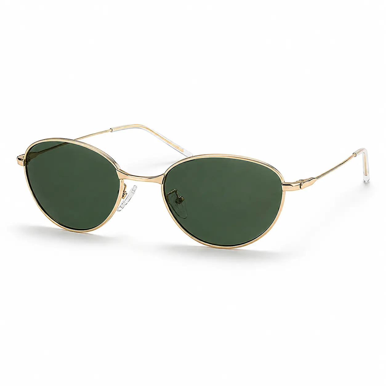 Women’s Vintage Oval Full Rim Sunglasses - Thin Gold Metal Frame, Green Tinted Lenses, Retro Old Money Streetwear Style, Trending Glasses, Fashion Eyewear, Gold Metal Sunnies, Plain, Stylish Functional Accessory