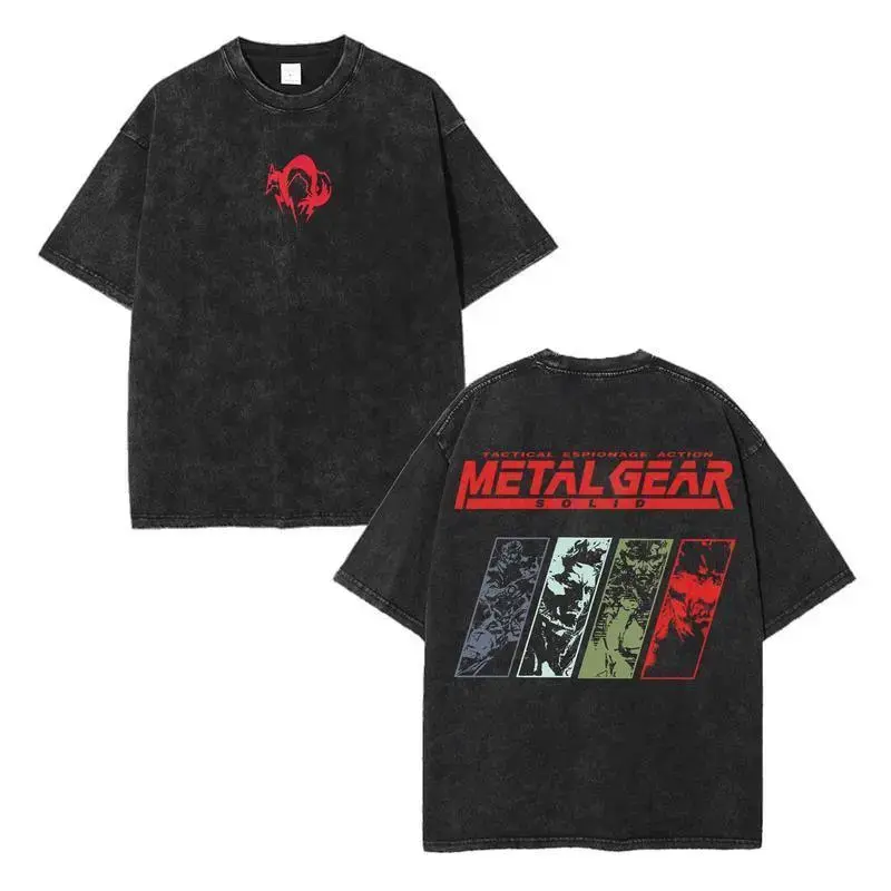 Men's Metal Gear Solid Double Printed Oversized Unisex Acid Washed Lightweight Ribbed Seamless Round Neck Soft Stylish Short-Sleeve Cotton Top, Menswear Apparel, Gift for Game Fans