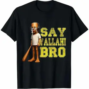 Premium Cotton T-Shirt Featuring Humorous Tung Tung Speed Brainrot Say Wallahi Bro Meme