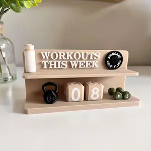 Tan Workout Counter with 2 Mini Accessories & Black Lifting Plate for Consistent Weekly Motivational Gym Fitness Tracking 5.5"x2"x2.5"