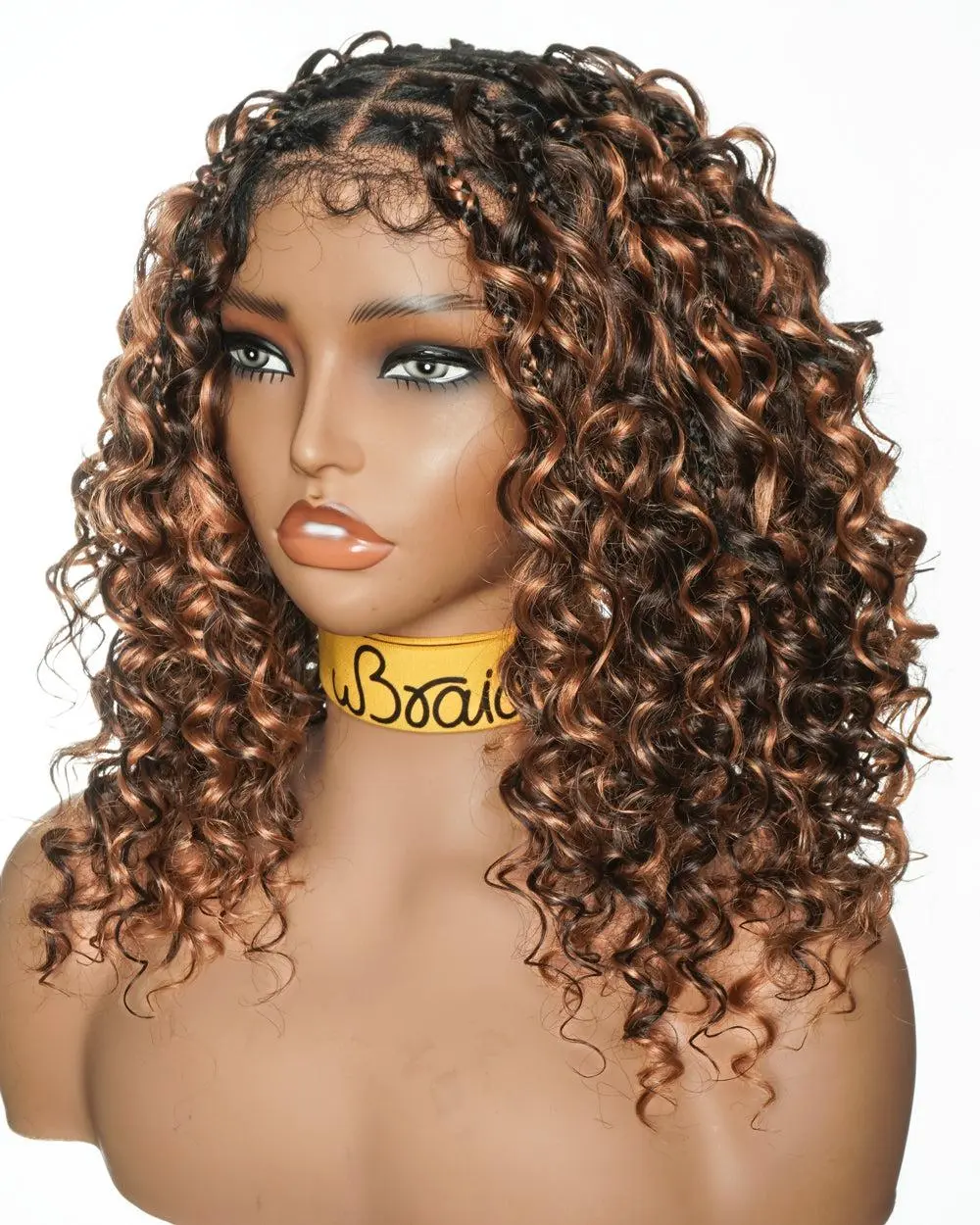 uBraids 14" Deep Wave Knotless Boho Box Braided Wig With Swiss HD Lace Blend Human Hair Curls Hand Tied Frontal and Double Lace Back Glueless Lace Wigs Lace Wear Wigs