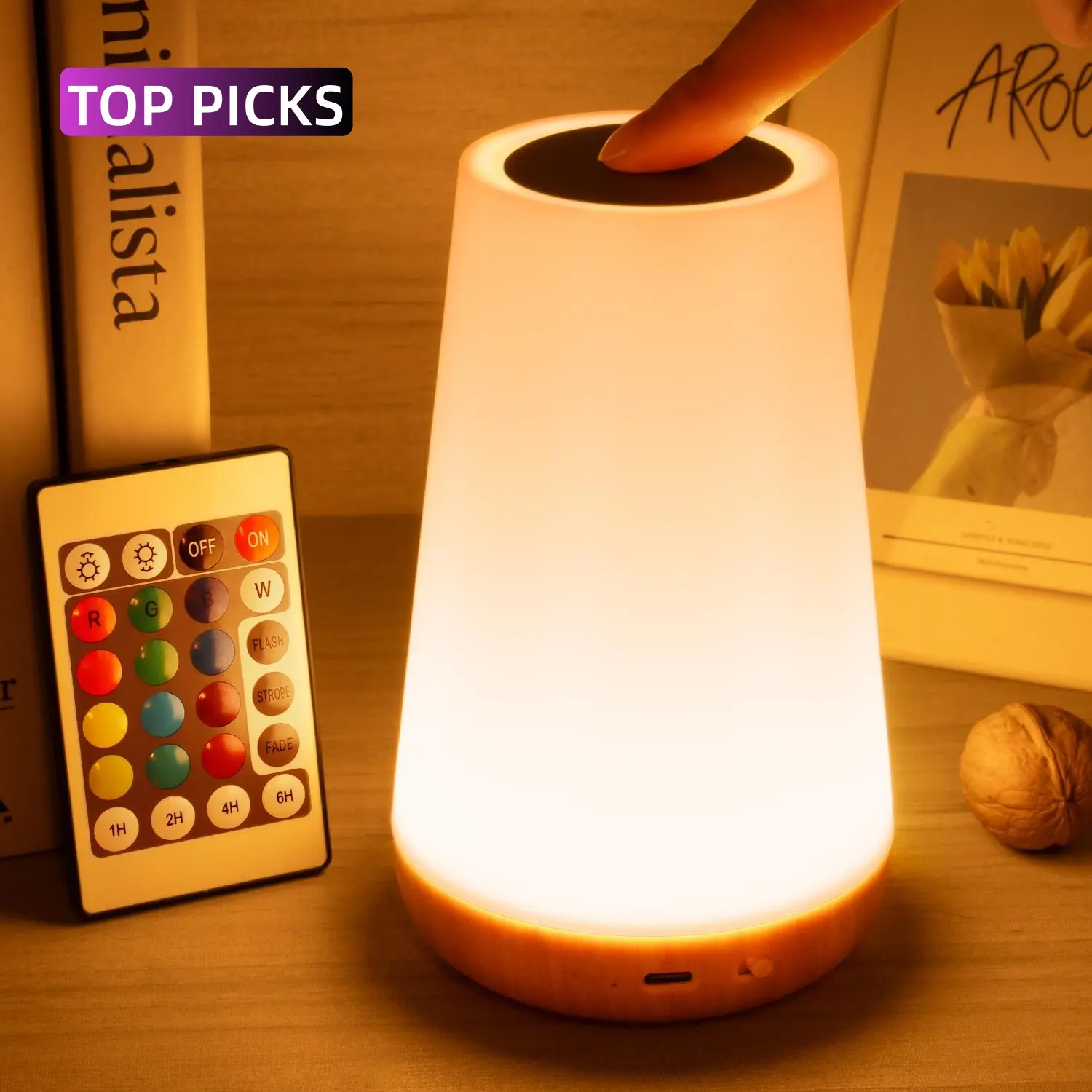 Auxmir LED Night Light - Ambient Night Lamp, Nightstand LED, Rechargeable Wireless Lamp with Touch & Remote Control, 13 RGB Colors, 5 Brightness Levels, Dimmable Portable Modern Mood Lighting for Baby Nursery Bedroom Camping