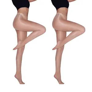 Laseta Oily Effect Shiny Pantyhose for Women 2-Pack, Reflective Sheer Tights with High Waist Control Top, Comfortable Elastic Fit for Parties & Everyday Wear