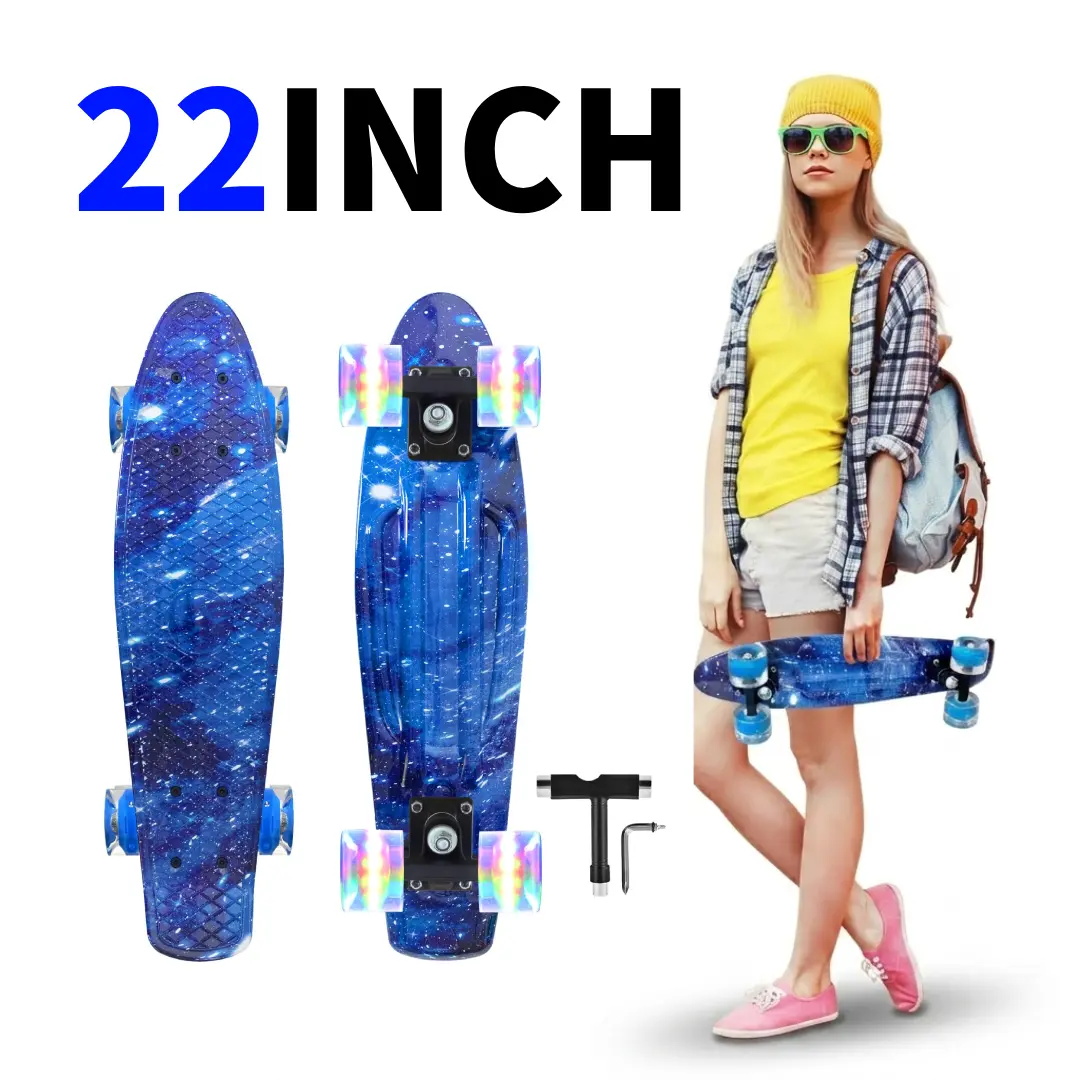 Nattork 22 Inch Mini Cruiser Skateboard - 21.73*5.9 Inch PP Deck, ABEC-7 Bearings, Colorful Light-Up PU Wheels, Glowing Graphics, Colorful Look, Fully Assembled, Lightweight Portable, 220 lbs Capacity, Unisex Youth Outdoor Gear, Gift for Beginner Children
