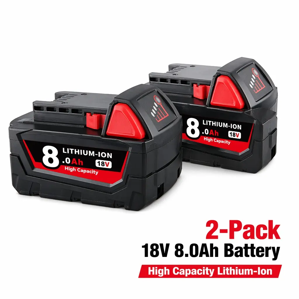 2-Pack Rechargeable Lithium Battery Powered 8.0Ah Capacity Replacement for Milwaukee M18, M18B6, M18B9 - Compatible with Milwaukee 48-11-2460 Cordless Drill Impact Driver, Long Run Time for Home Repair, Rechargeable Battery, M18 Compatible