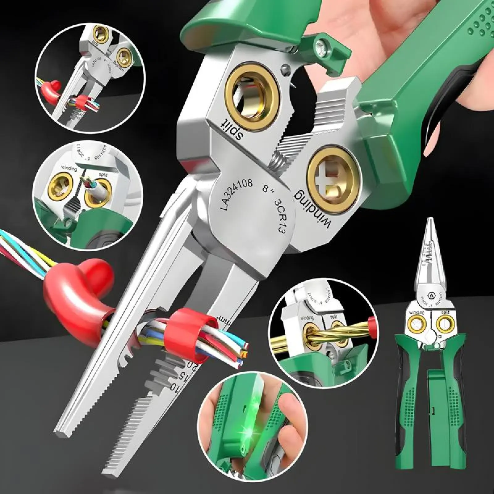 8 in 1 Wire Stripper Twister, Cable Scissors, Voltage Tester Pliers, Audible and Flashing LED Alarms Wire Stripper Tool for Cutting and Pulling Wires,12V to 250V Live,Null,Hot Wire Judgment AC DC,Audible and Flashing LED Alarms