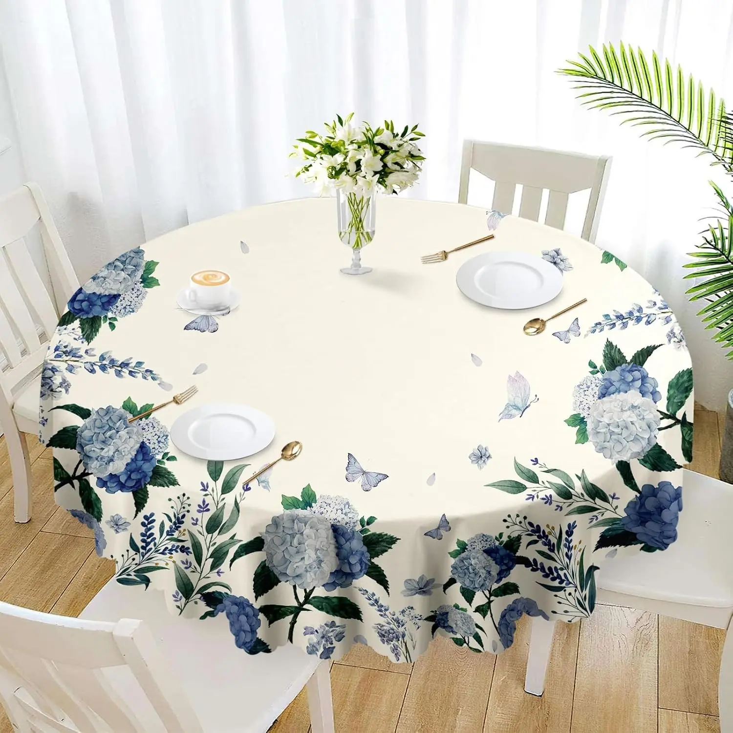 2D Flat Party Tablecloth 1pc, Round Shape Summer Theme Tablecloth, Polyester Material Kitchen Party Dining Tablecloth, Indoor Outdoor, No Power Required, Party Ready Gatherings