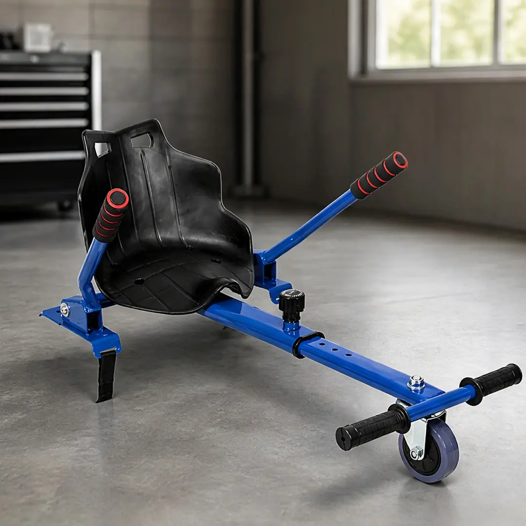 Hoverboard Seat Attachment Go-Kart Conversion Kit - Ride On Scooter Accessory, Adjustable Steel Frame (Fits 6.5" 8" 10" Hoverboards), Foam-Padded Handlebars, 360° Swivel Front Drifting Wheel, Rear-Wheel Drive, Blue, for Kids Adults Outdoor Fun