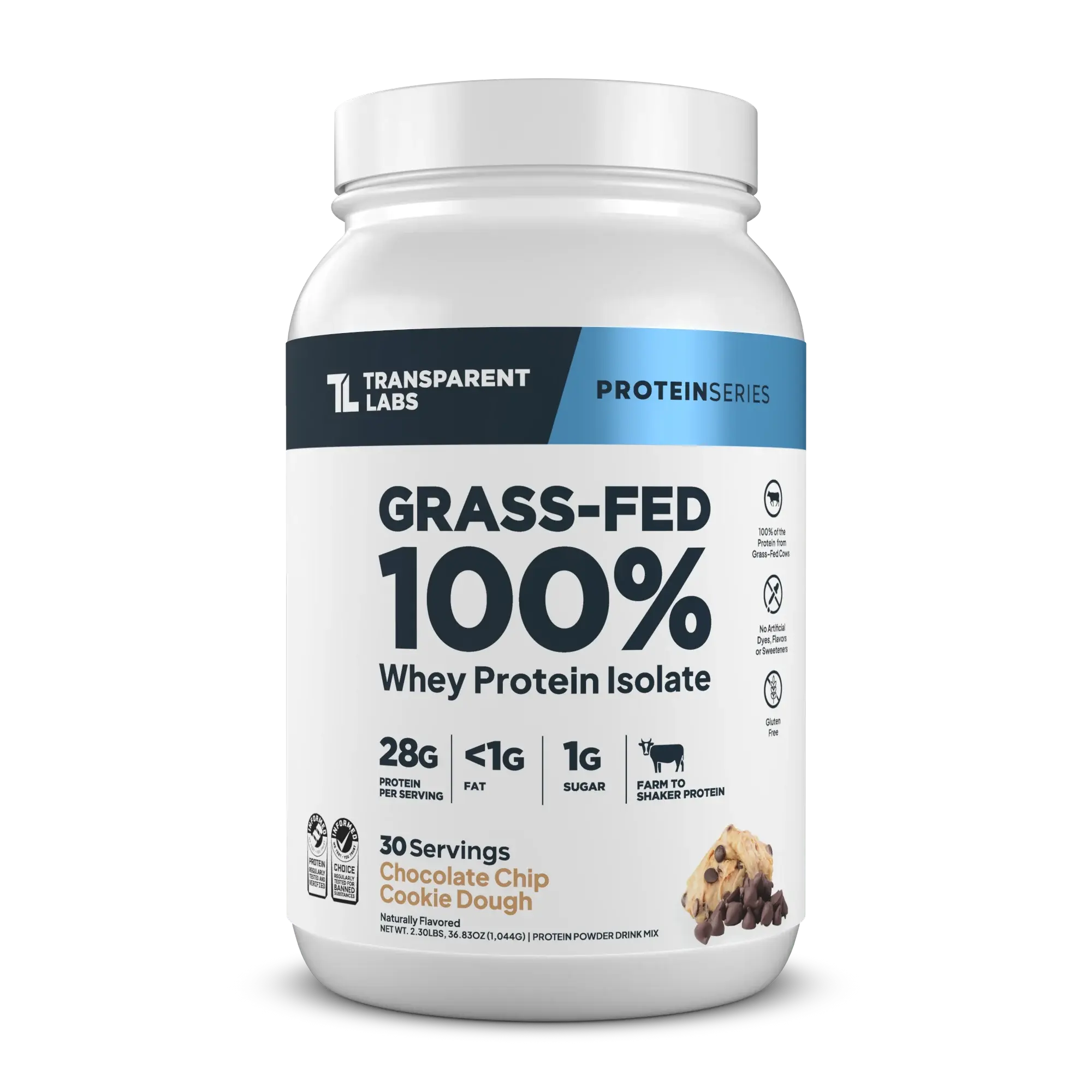 Transparent Labs Grass-Fed Whey Protein Isolate Powder - 28g High Protein Supplement, Clean Ingredients, Premium, Milk-Based for Muscle Boost Recovery & Fitness