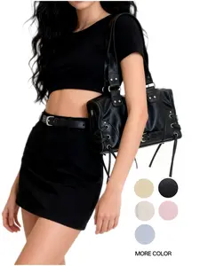 Women's Y2K Black Leather Boston Bag, Silver Rivet & Lace-Up Detail, Retro Top Handle Crossbody Purse for Edgy Streetwear ﻿