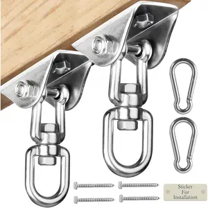 Aisto Heavy Duty Swing Hooks 2000LB Capacity 2Pcs Stainless Steel 360Rot for Porch Playground with Installation Stickers