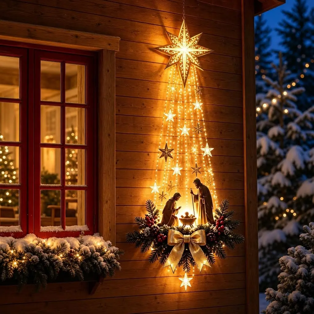 Angel Blessing Wall Light, Cascading Glowing Star Christmas Angel Wall Lamp, Led Starfall Effect Celestial Angel Figurine for Bedroom Living Room Entryway, Indoor Decoration