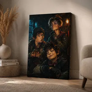 Adventure Kids Wall Art for Bedroom Playroom Game Room, Cinematic Friendship Canvas Poster, Mystery Story Boys Print, Teen Room Office Decor, Unframed Canvas Poster or Framed Canvas Wrap