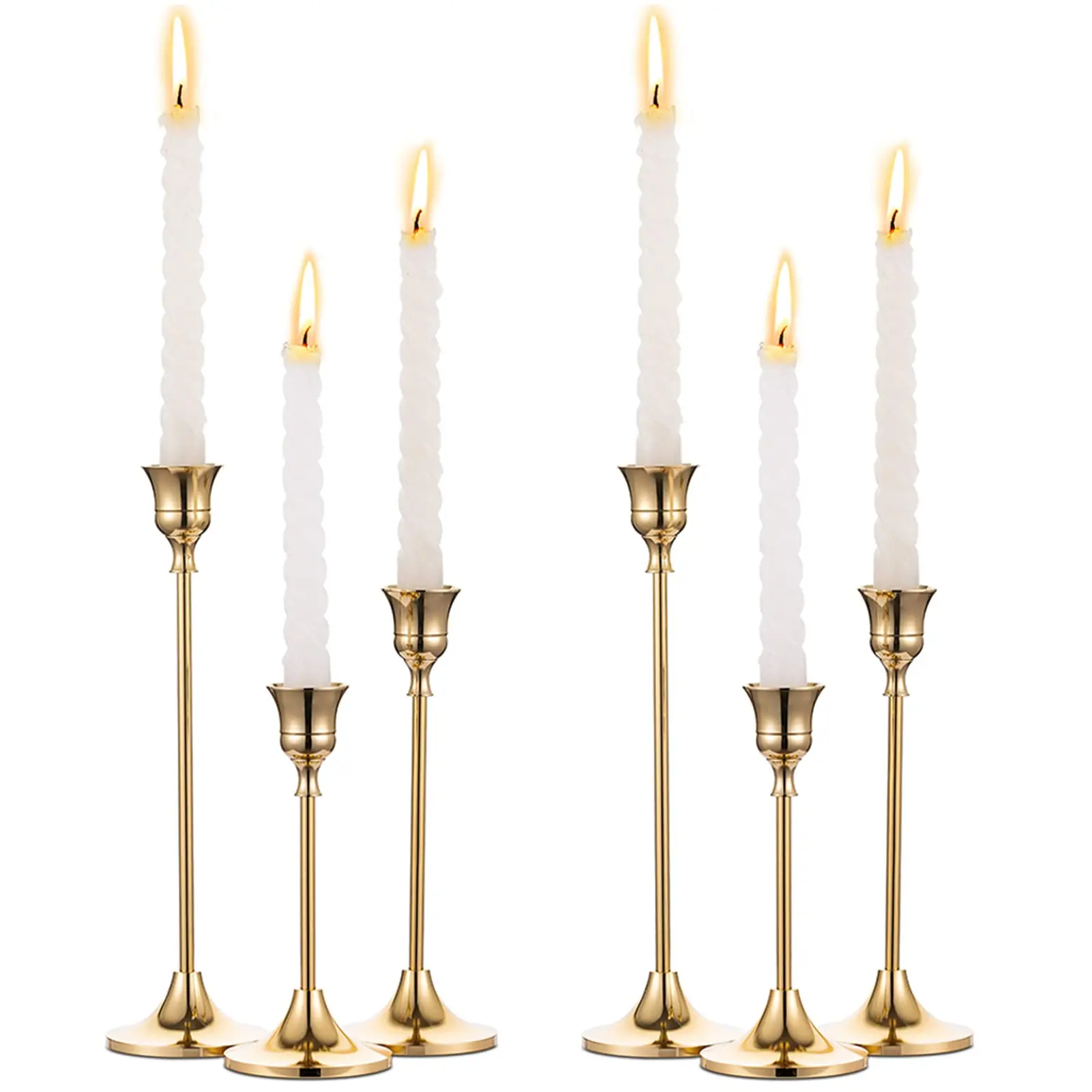 Nuptio Vintage Modern Brass Gold Candlestick Holders - Vintage Candle Stand for Table, Mantel, Home Decoration, Interior Home Supplies, Wedding Gift