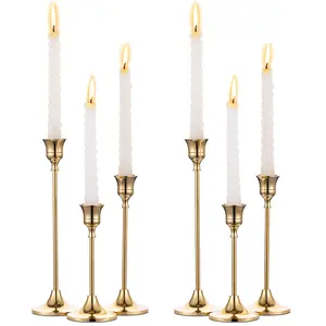 Nuptio Vintage Modern Brass Gold Candlestick Holders - Vintage Candle Stand for Table, Mantel, Home Decoration, Interior Home Supplies, Wedding Gift