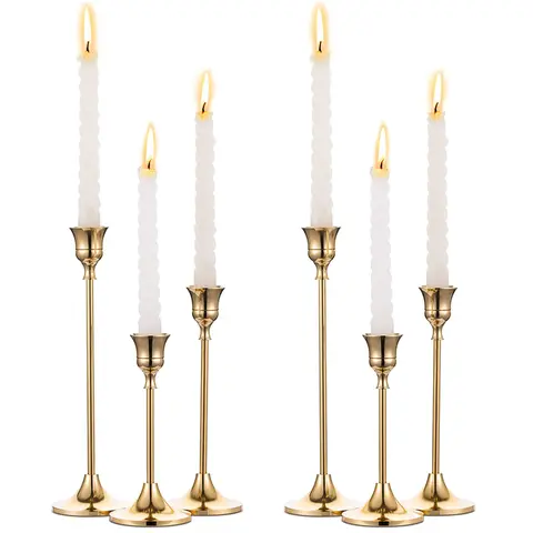 Nuptio 5.9"(15cm) Corrosion Resistant Golden Brass Candlestick Holders - Antique Luxury Metal Home Decor Ornaments for Bedroom Table, Mantel, Birthday Gift