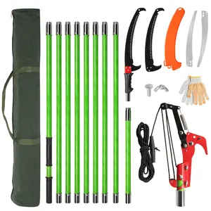 30FT Extendable Tree Pruner - Lightweight Fiberglass Pole Saw with Rope Pull System for High Branch Cutting